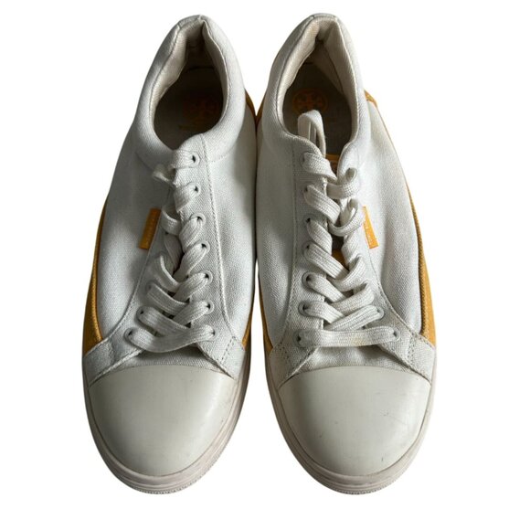 TORY BURCH Yellow White Canvas Sneakers Size 10.5 - Picture 4 of 10